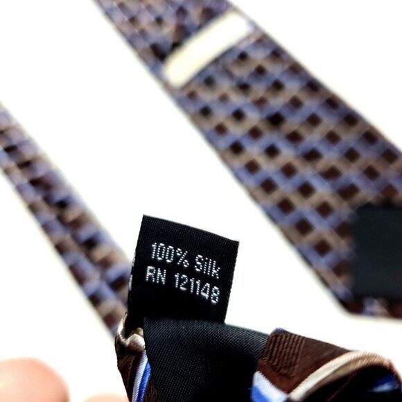 Michael Kors Silk Tie Woven Brown Geometric Blue - Picture 4 of 6